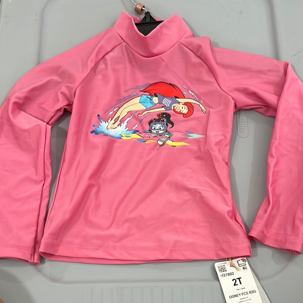 0441 NWT Disney Little Mermaid adidas Kids Pink Swim Rashguard - Picture 2 of 8